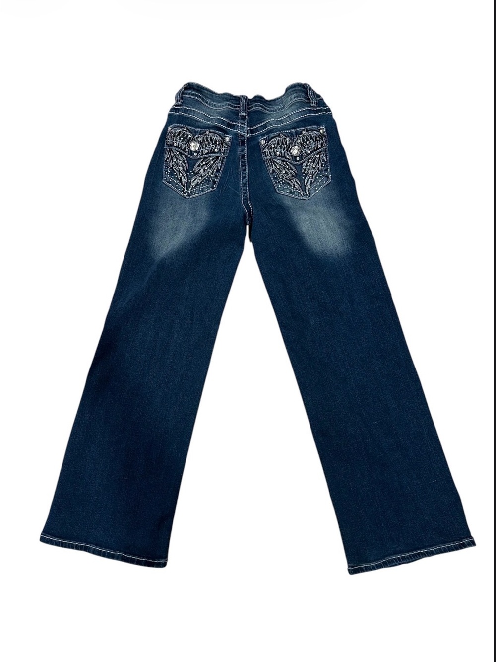 Dark Blue Flare Jeans with Embroidered Back Pockets